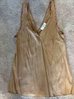 Ruffle-Trim Tan V-Neck Camisole